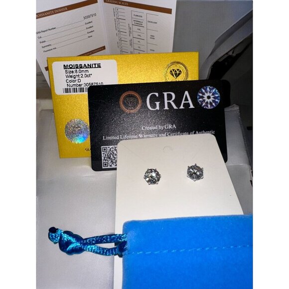 Moissanite Stud Earrings 8mm Round D Color VVS1 GRA Cert - Picture 8 of 16